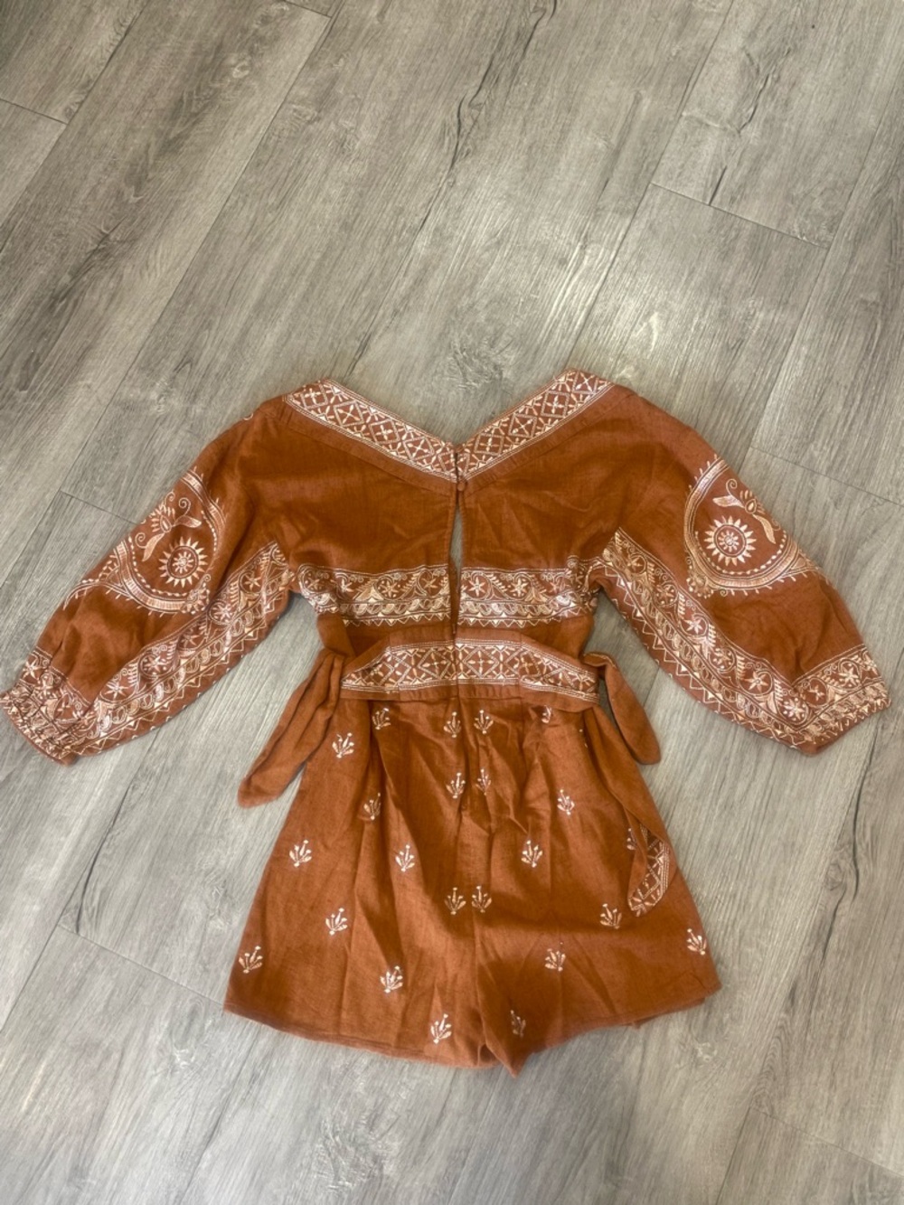 NWT Free People Azalia Boho Embroidered V-Neck Shorts Romper in Chocolate Brown - Picture 5 of 12